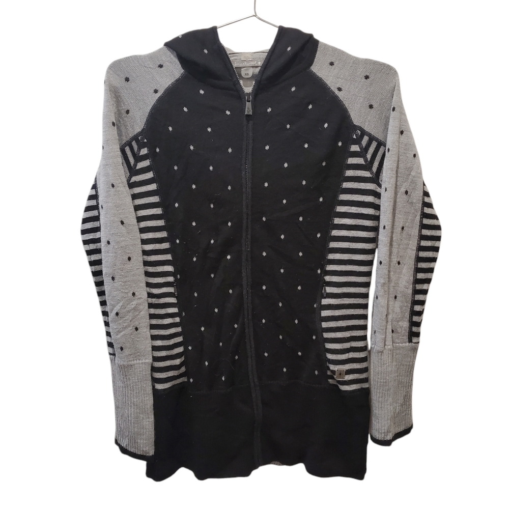 Smartwool Size XS Grey Full Zip Hoodie Sweatshirt Striped Polka Dots Merino